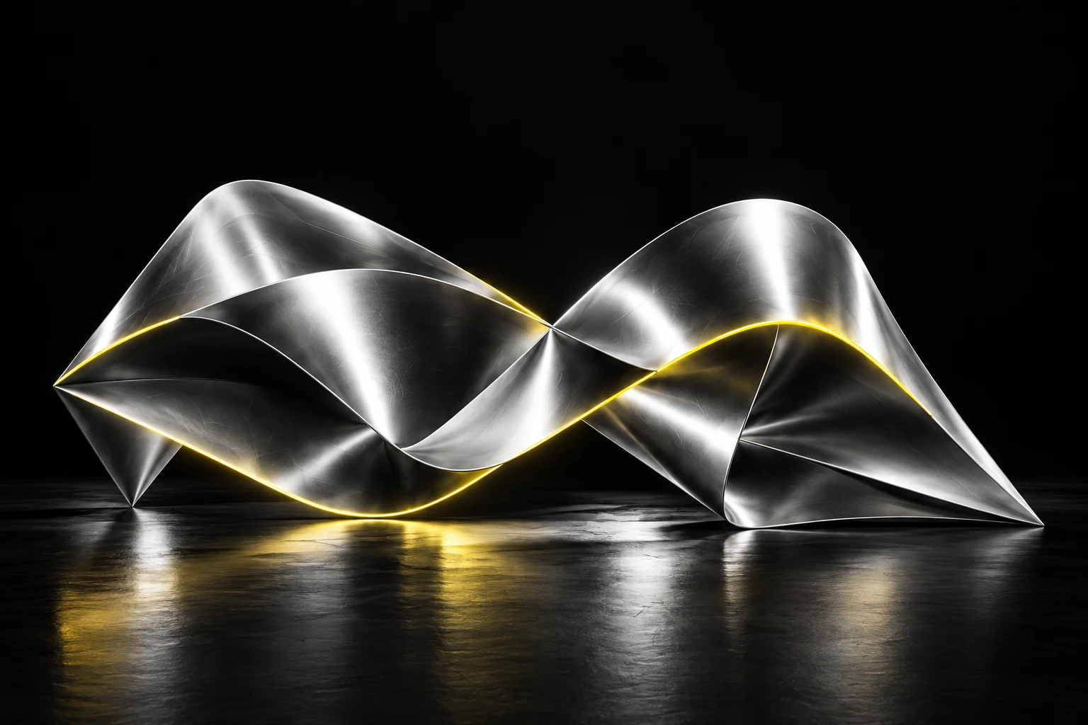 Sculptural brushed chrome with a yellow reflection